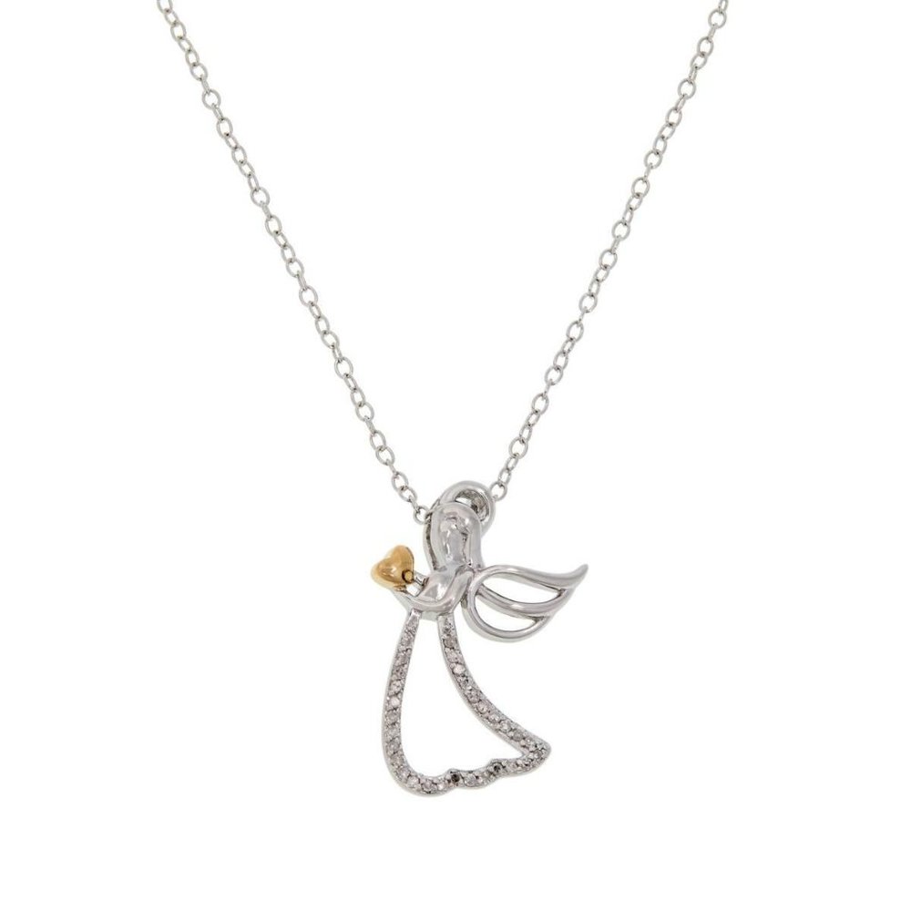 Colleen Lopez Sterling Silver Two-tone .09ctw Diamond Angel Pendant 18"